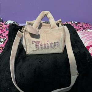 Juicy Couture Pink Velvet Rhinestone Logo Crossbody Satchel